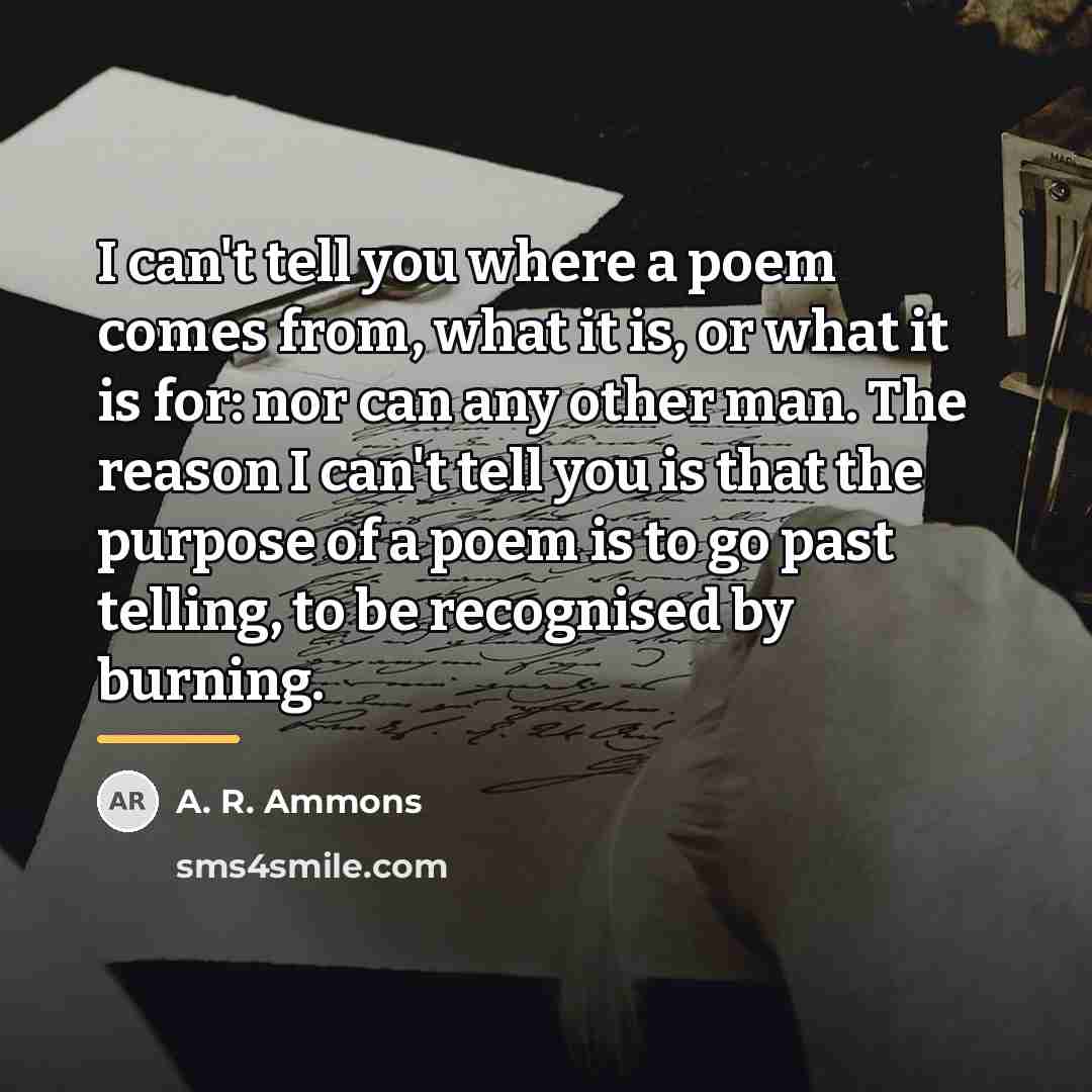 “I can't tell you where a poem comes from, what…” quote by A. R. Ammons