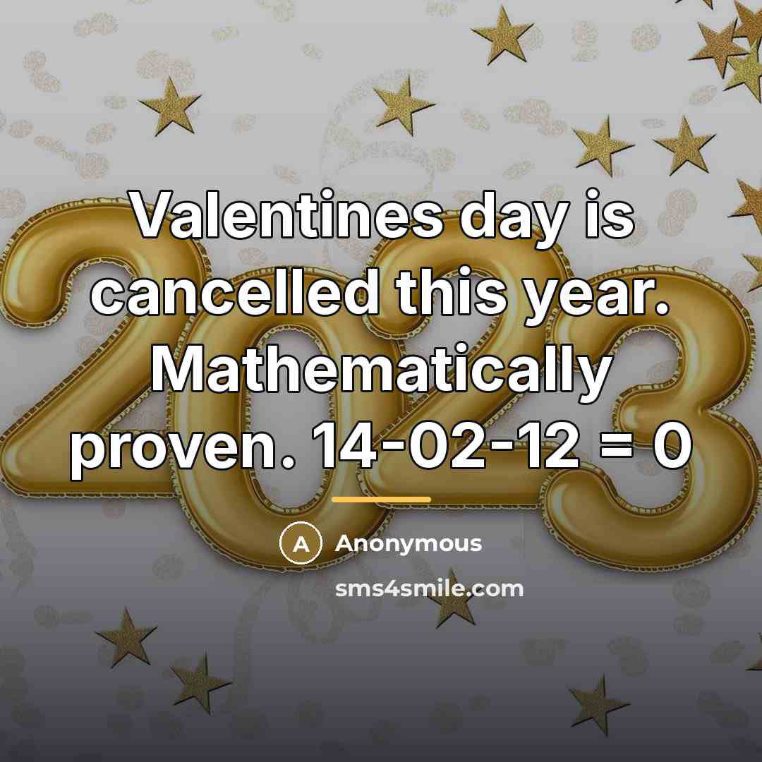 “Valentines day is cancelled this year. Mathematically proven. 14-02-12 =…” quote by Anonymous