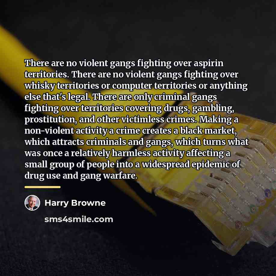 “There are no violent gangs fighting over aspirin territories. There…” quote by Harry Browne