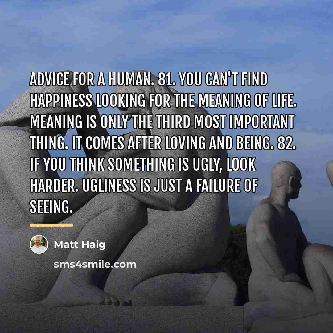 “Advice for a human. 81. You can't find happiness looking…” quote by Matt Haig