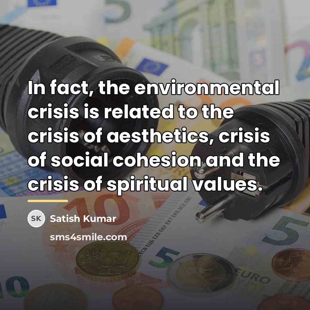 “In fact, the environmental crisis is related to the crisis…” quote by Satish Kumar