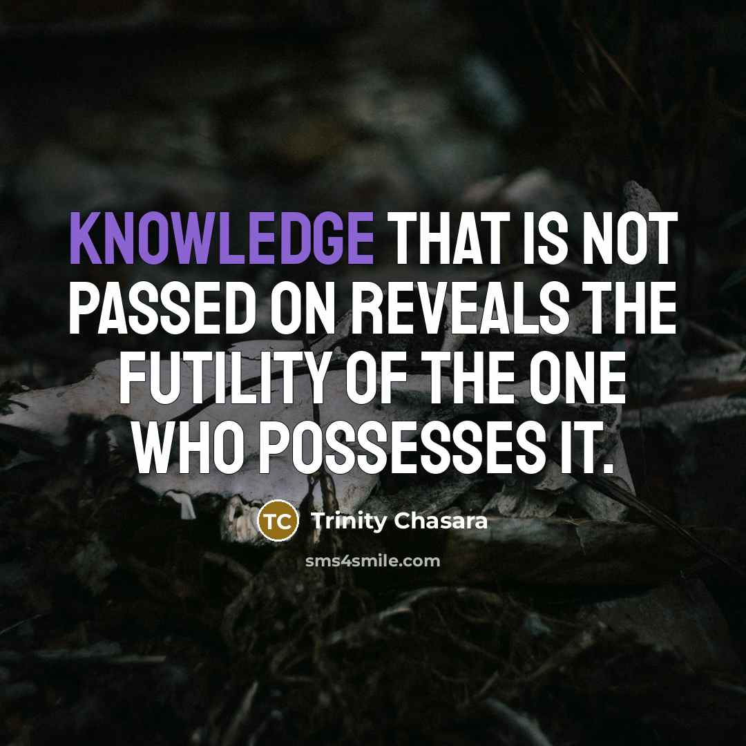 “Knowledge that is not passed on reveals the futility of the one who possesses it.” quote by Trinity Chasara