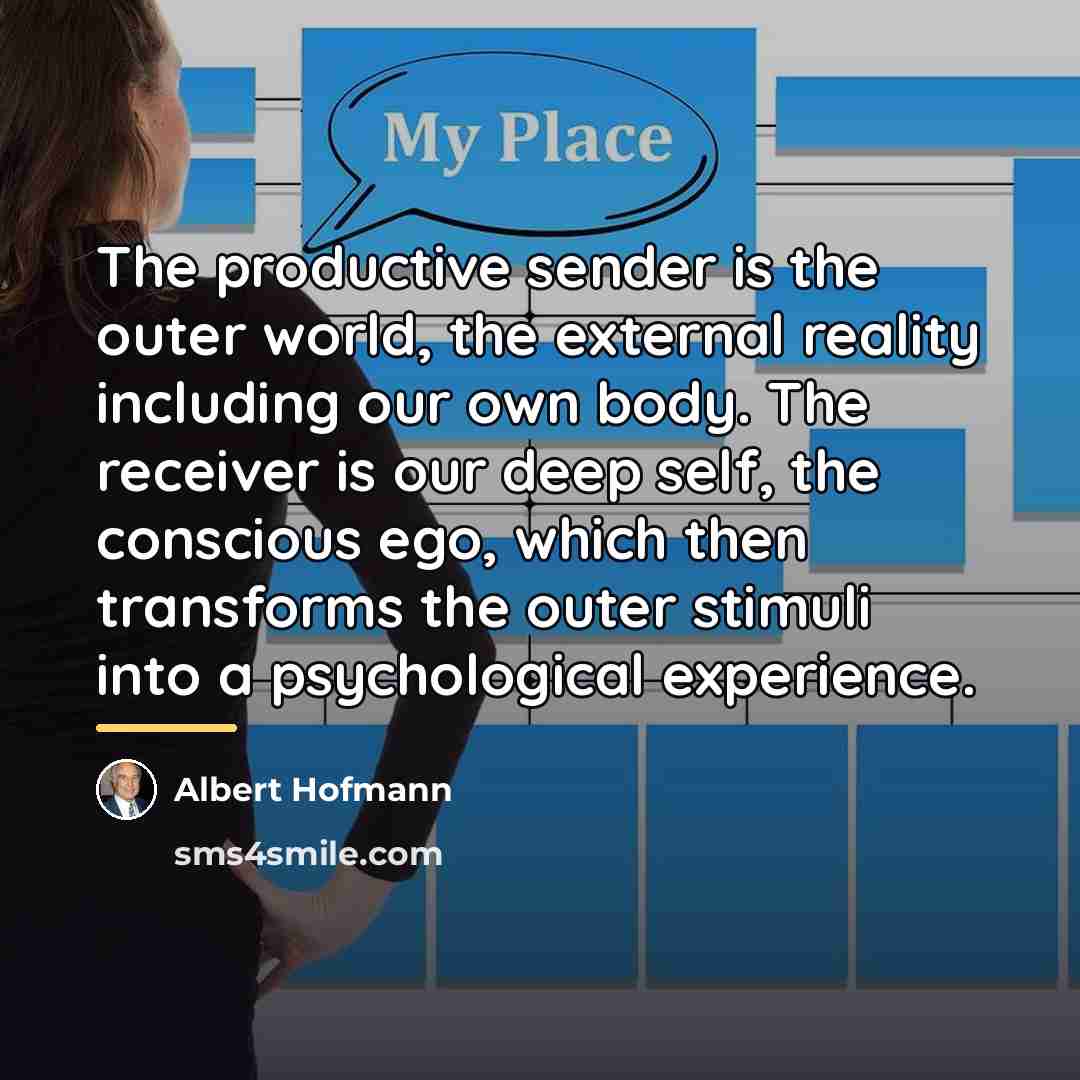 “The productive sender is the outer world, the external reality…” quote by Albert Hofmann