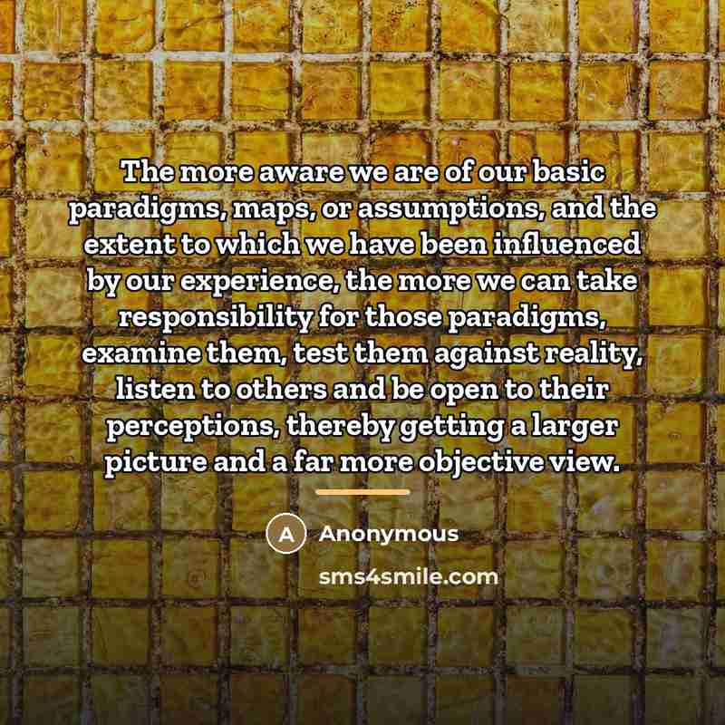 “The more aware we are of our basic paradigms, maps,…” quote by Anonymous