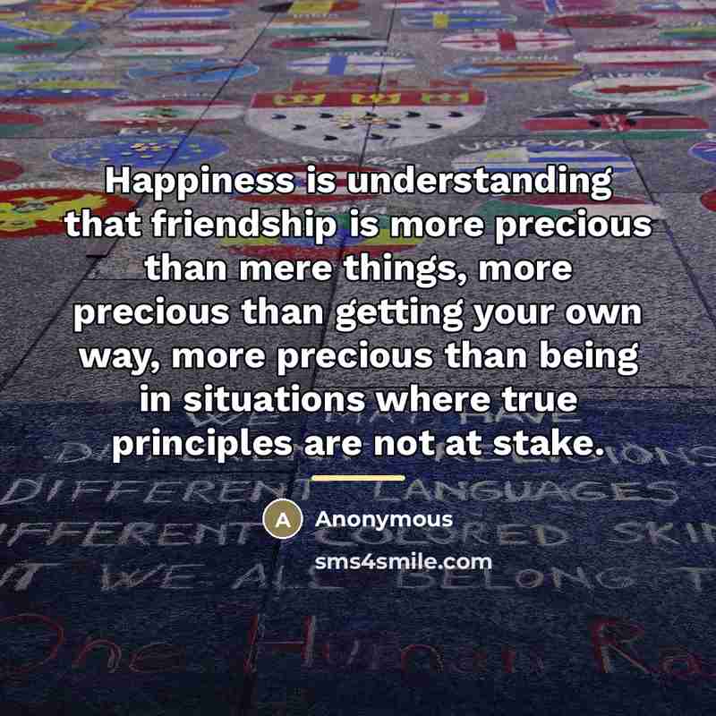 “Happiness is understanding that friendship is more precious than mere…” quote by Anonymous