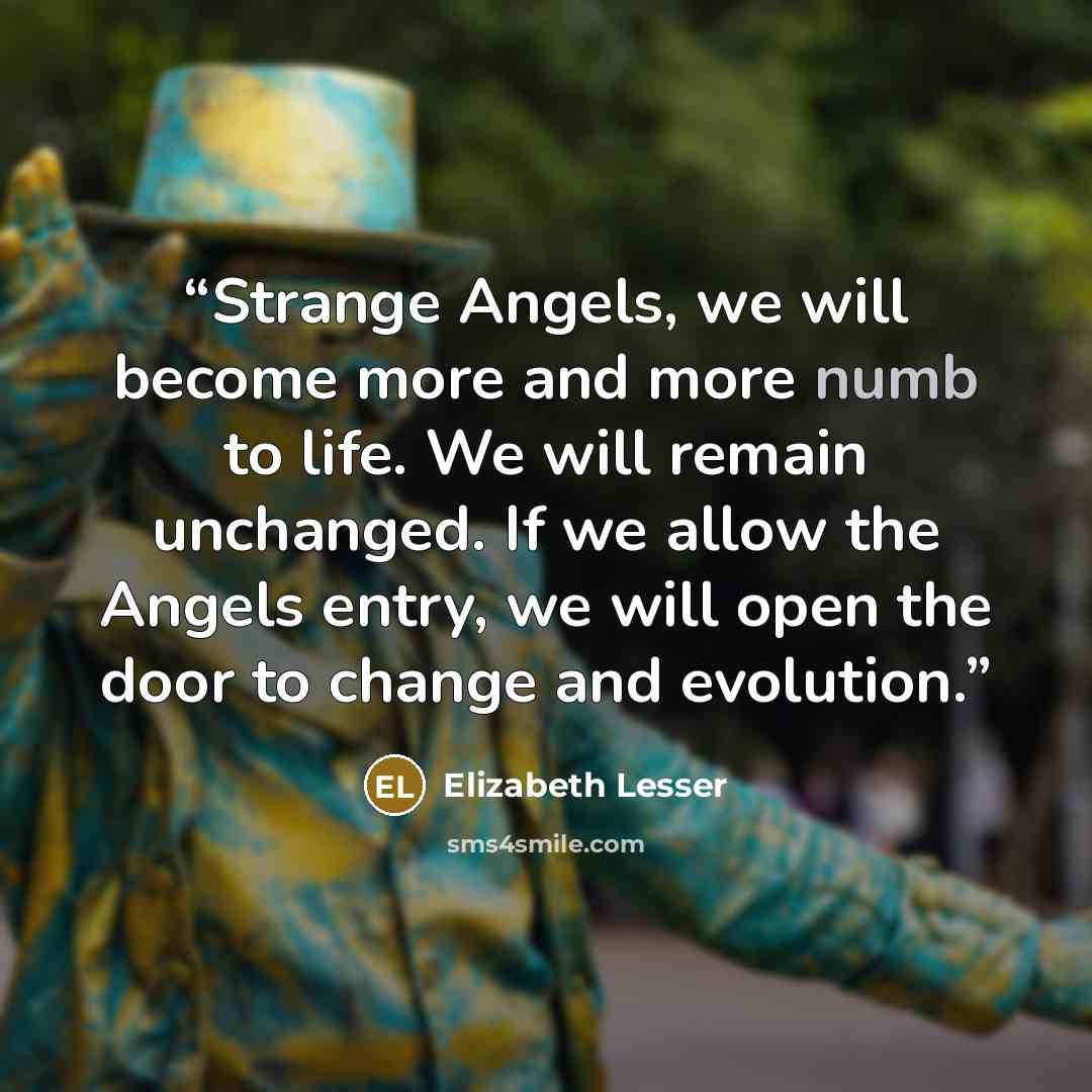 “Strange Angels, we will become more and more numb to life. We will remain unchanged. If we allow the Angels entry, we will open the door to change and evolution.” quote by Elizabeth Lesser