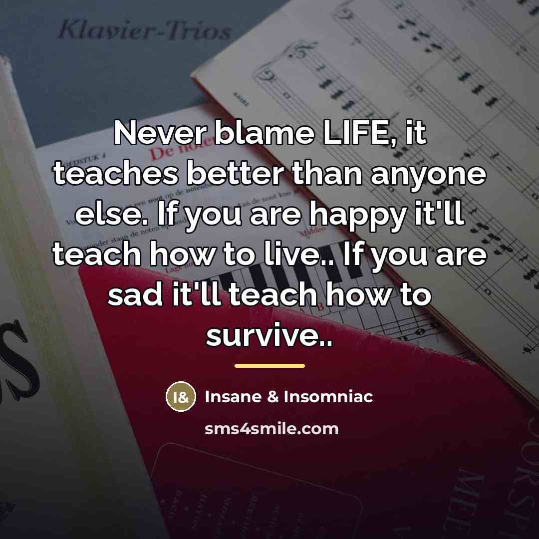 “Never blame LIFE, it teaches better than anyone else. If…” quote by Insane & Insomniac