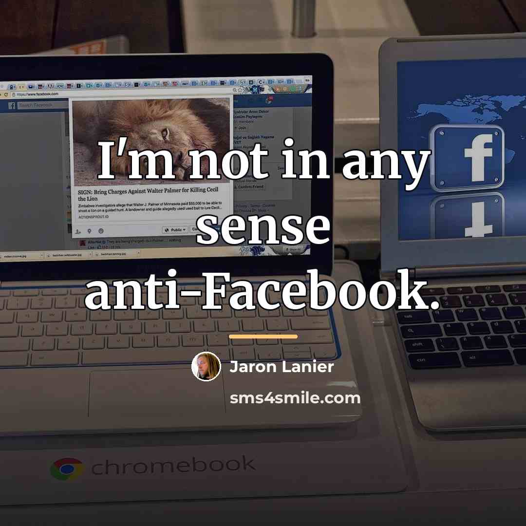 “I'm not in any sense anti-Facebook.…” quote by Jaron Lanier