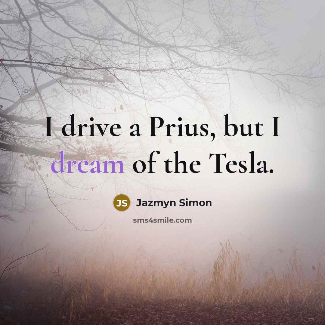 “I drive a Prius, but I dream of the Tesla.” quote by Jazmyn Simon