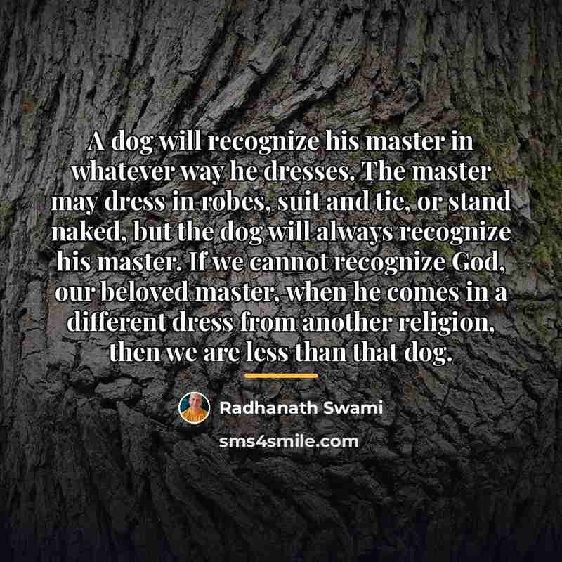 “A dog will recognize his master in whatever way he…” quote by Radhanath Swami