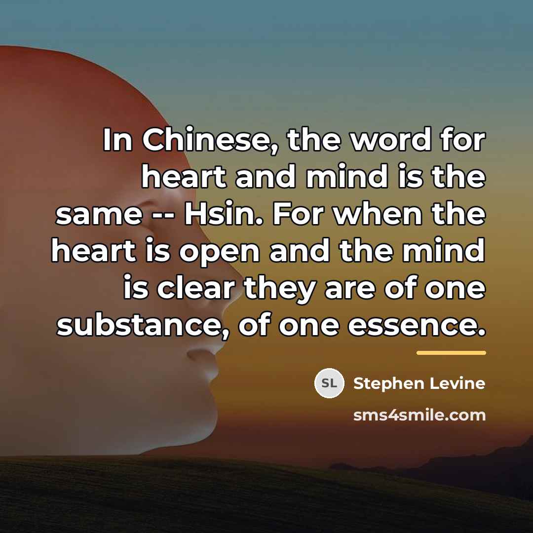 “In Chinese, the word for heart and mind is the…” quote by Stephen Levine