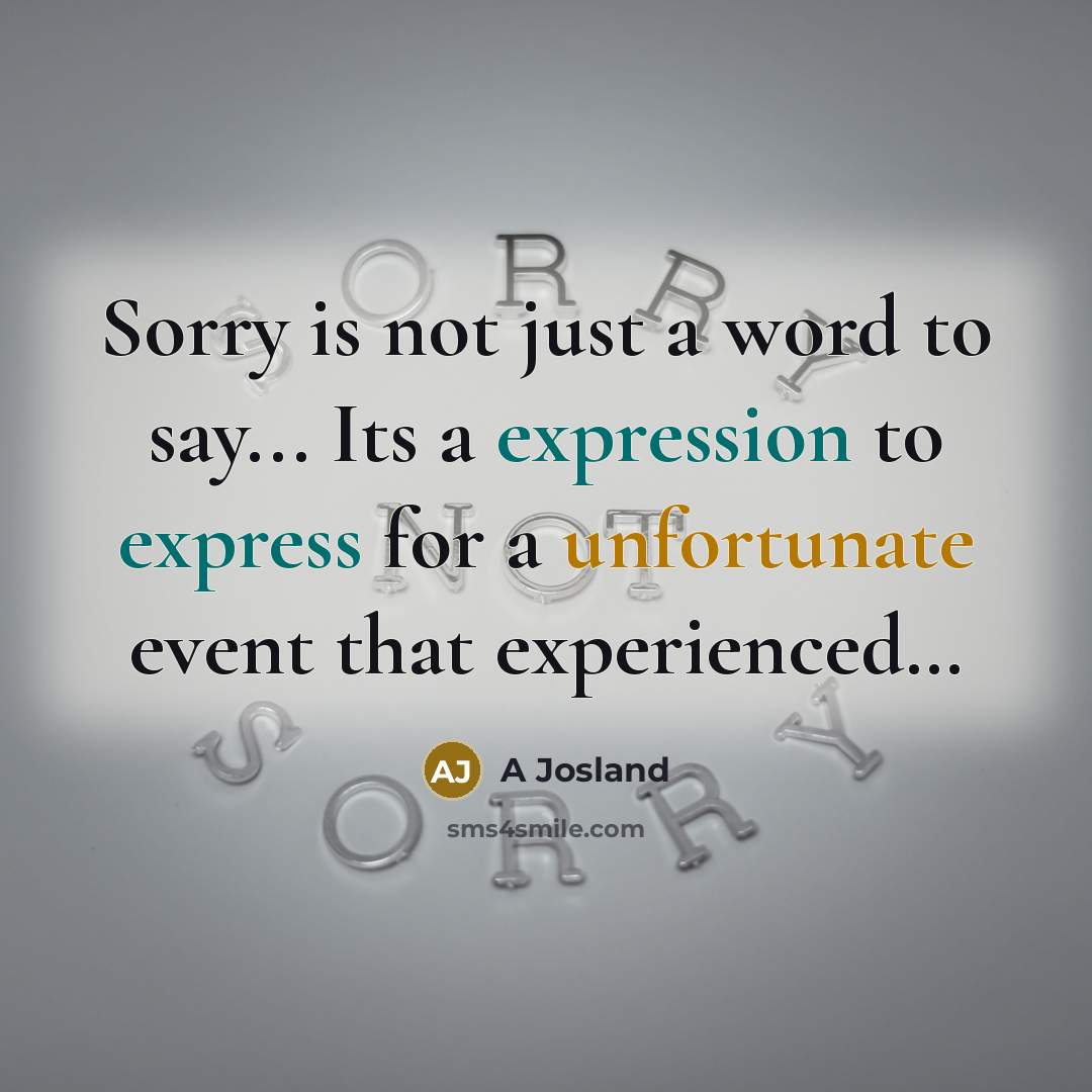 “Sorry is not just a word to say... Its a expression to express for a unfortunate event that experienced…” quote by A Josland