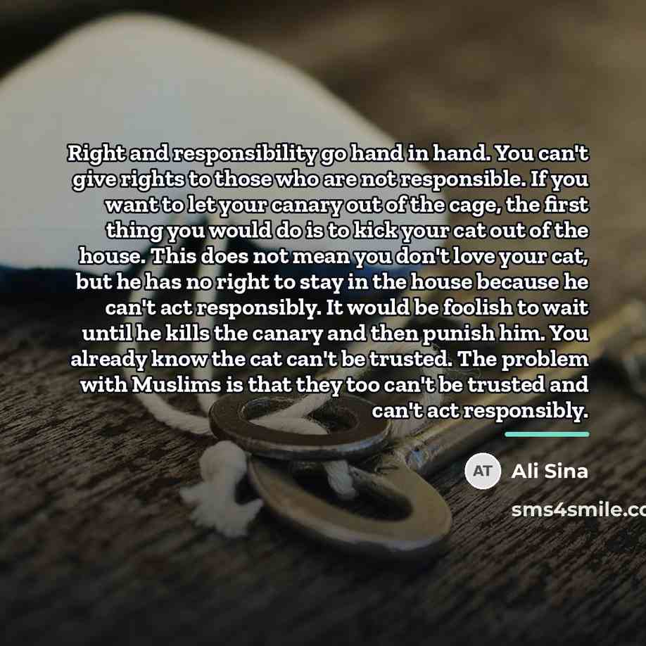 “Right and responsibility go hand in hand. You can't give…” quote by Ali Sina