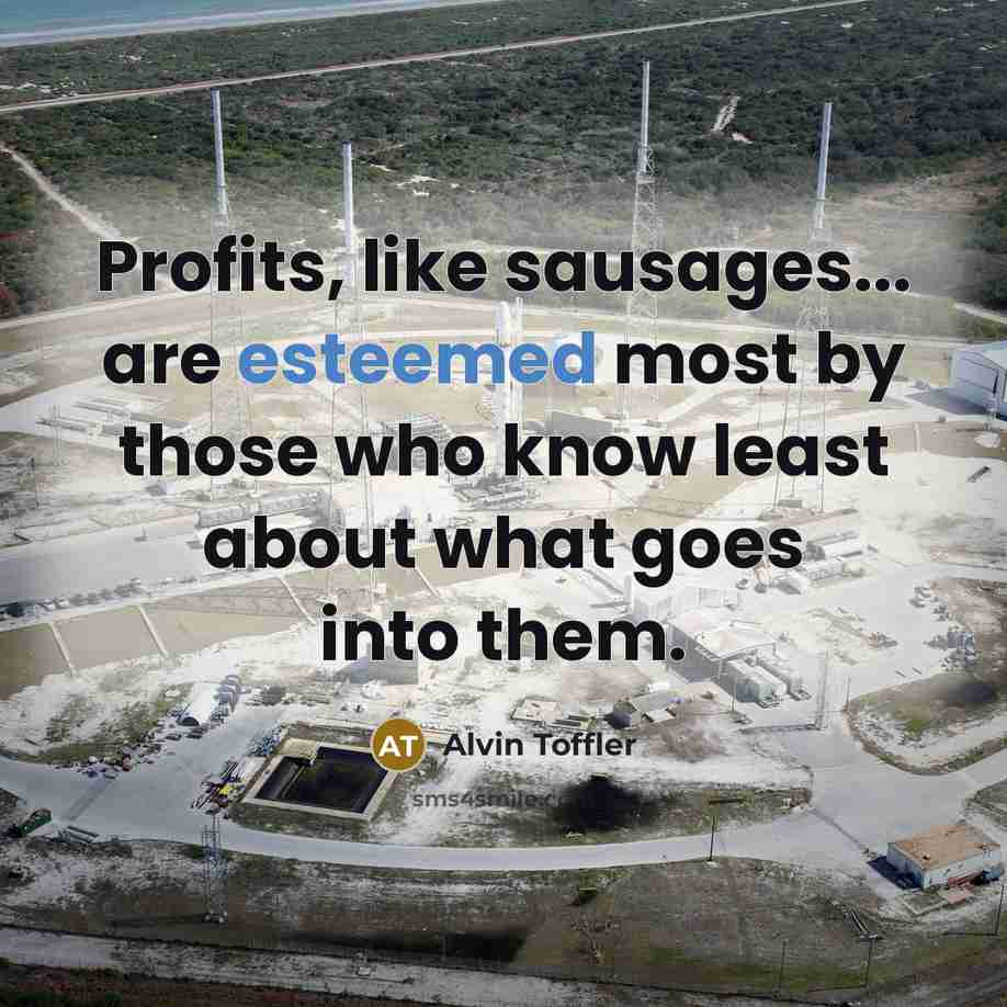 “Profits, like sausages... are esteemed most by those who know…” quote by Alvin Toffler