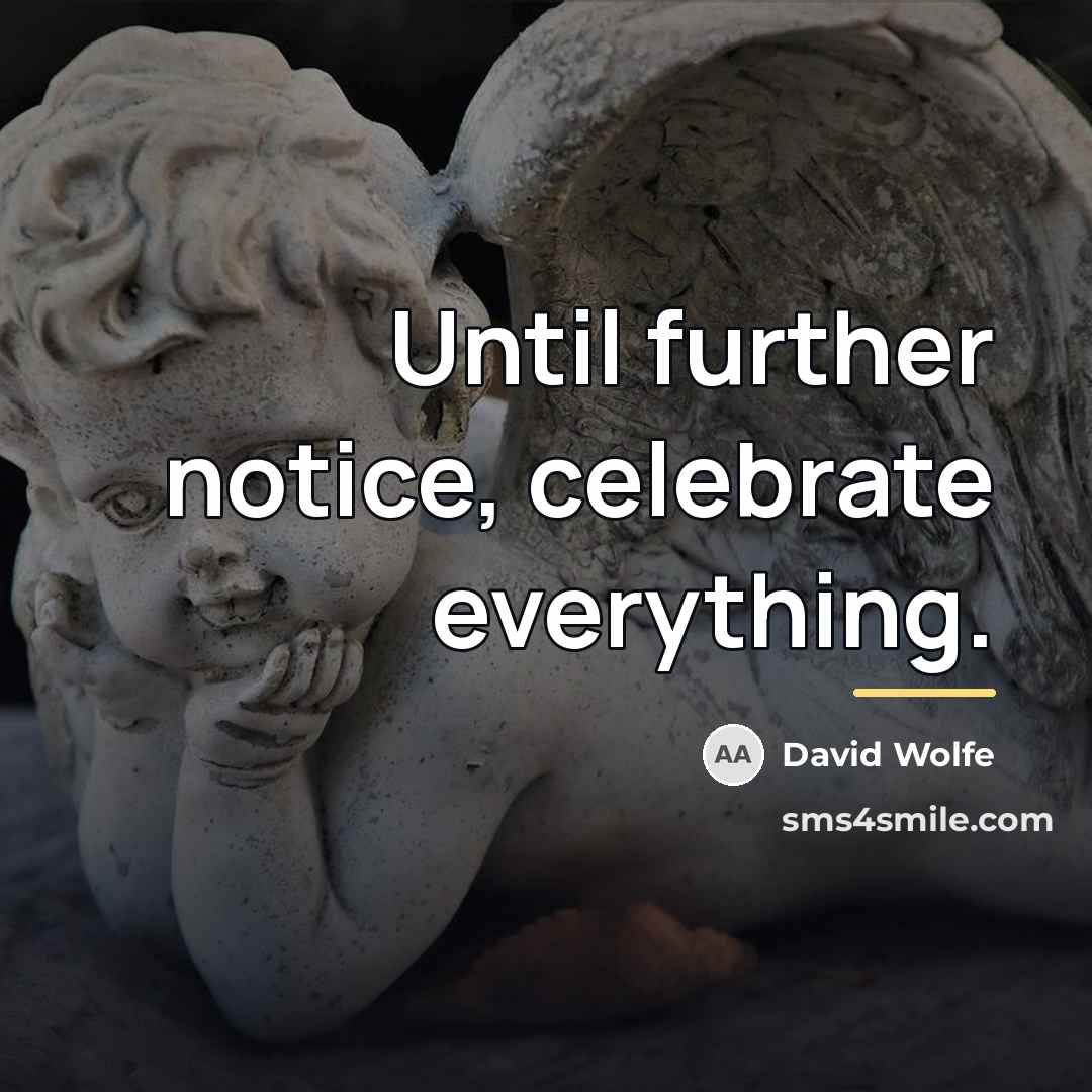“Until further notice, celebrate everything.…” quote by David Wolfe