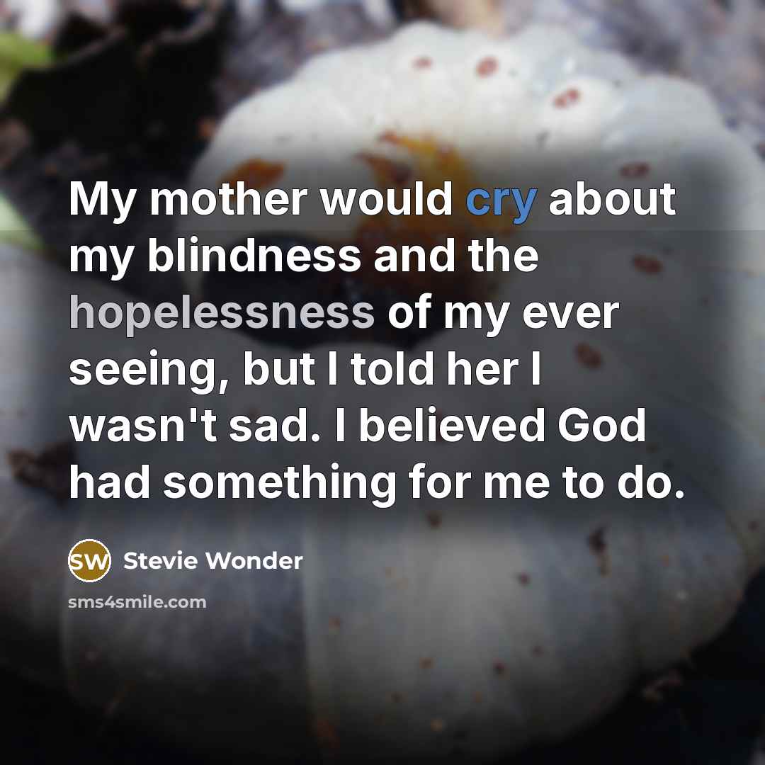 “My mother would cry about my blindness and the hopelessness…” quote by Stevie Wonder