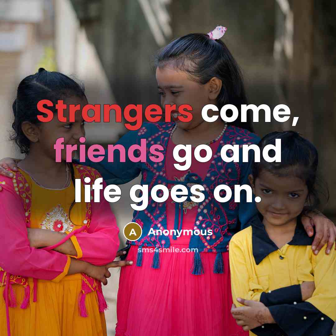 “Strangers come, friends go and life goes on.” quote by Anonymous