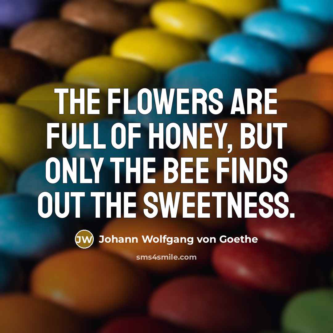 “The flowers are full of honey, but only the bee…” quote by Johann Wolfgang von Goethe