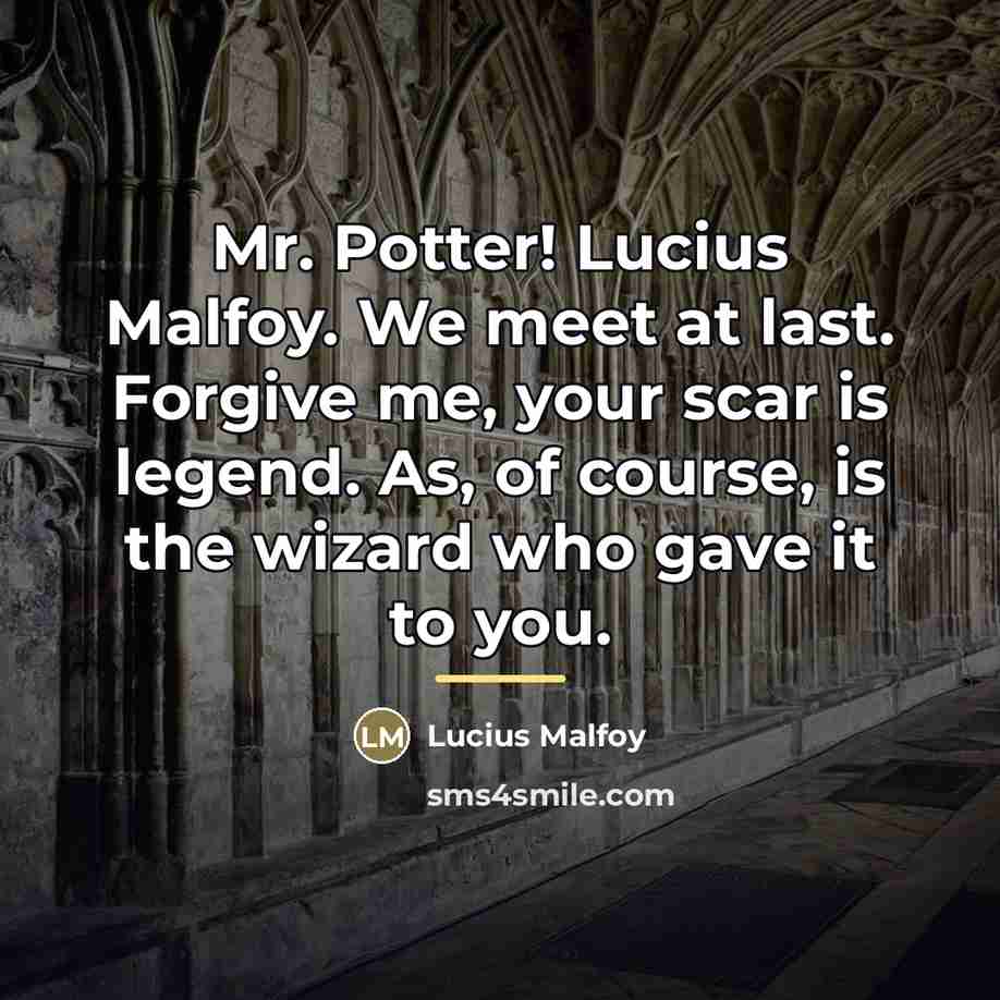 “Mr. Potter! Lucius Malfoy. We meet at last. Forgive me,…” quote by Lucius Malfoy