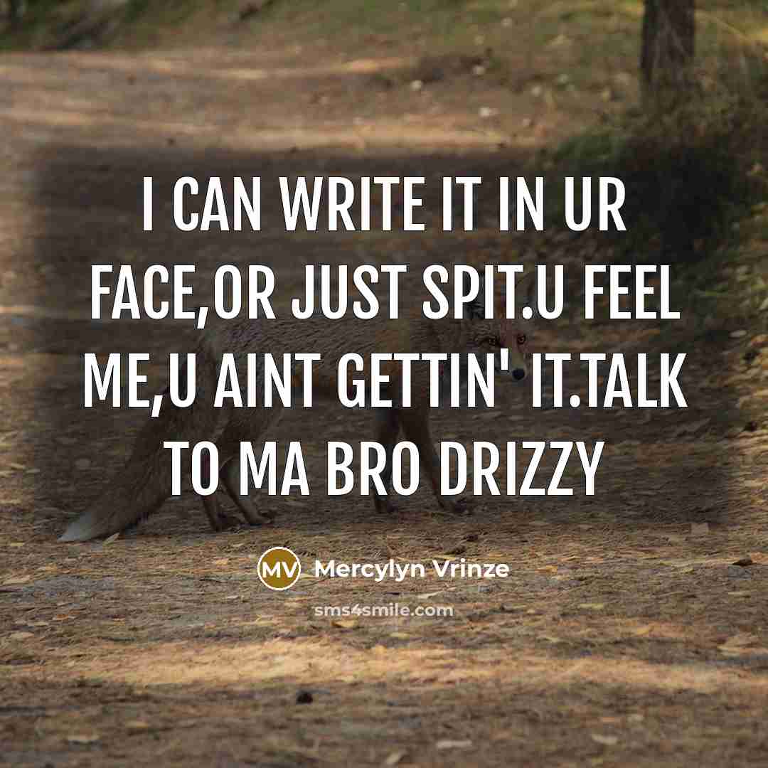 “I can write it in ur face,or just spit.u feel me,u aint gettin' it.talk to ma bro drizzy” quote by Mercylyn Vrinze