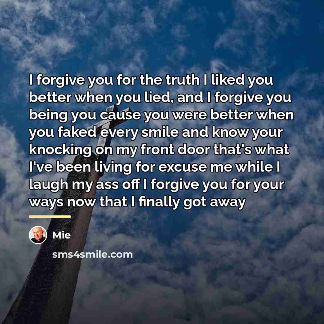 “I forgive you for the truth I liked you better…” quote by Mie