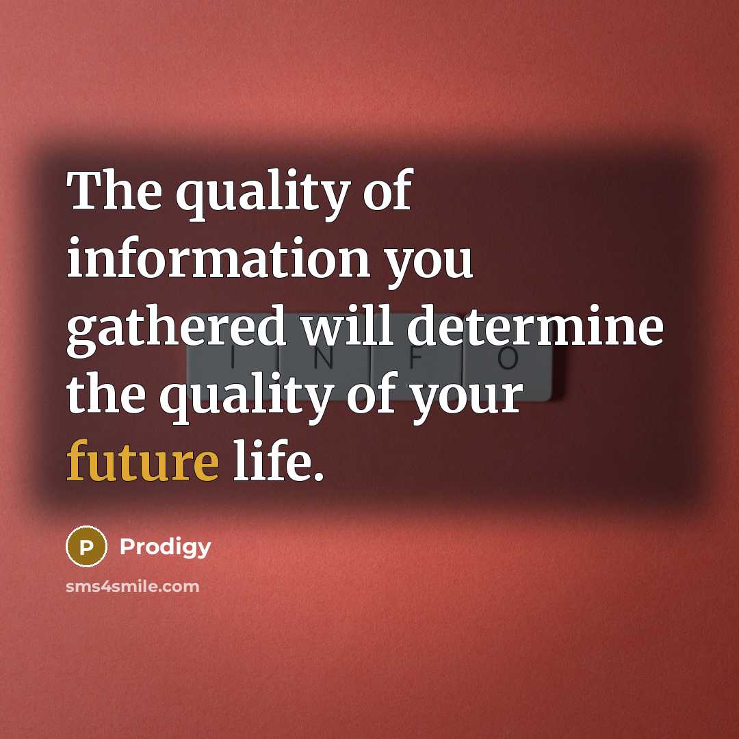“The quality of information you gathered will determine the quality…” quote by Prodigy