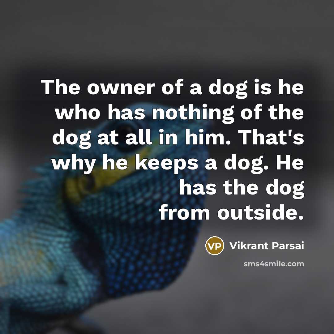 “The owner of a dog is he who has nothing of the dog at all in him. That's why he keeps a dog. He has the dog from outside.” quote by Vikrant Parsai