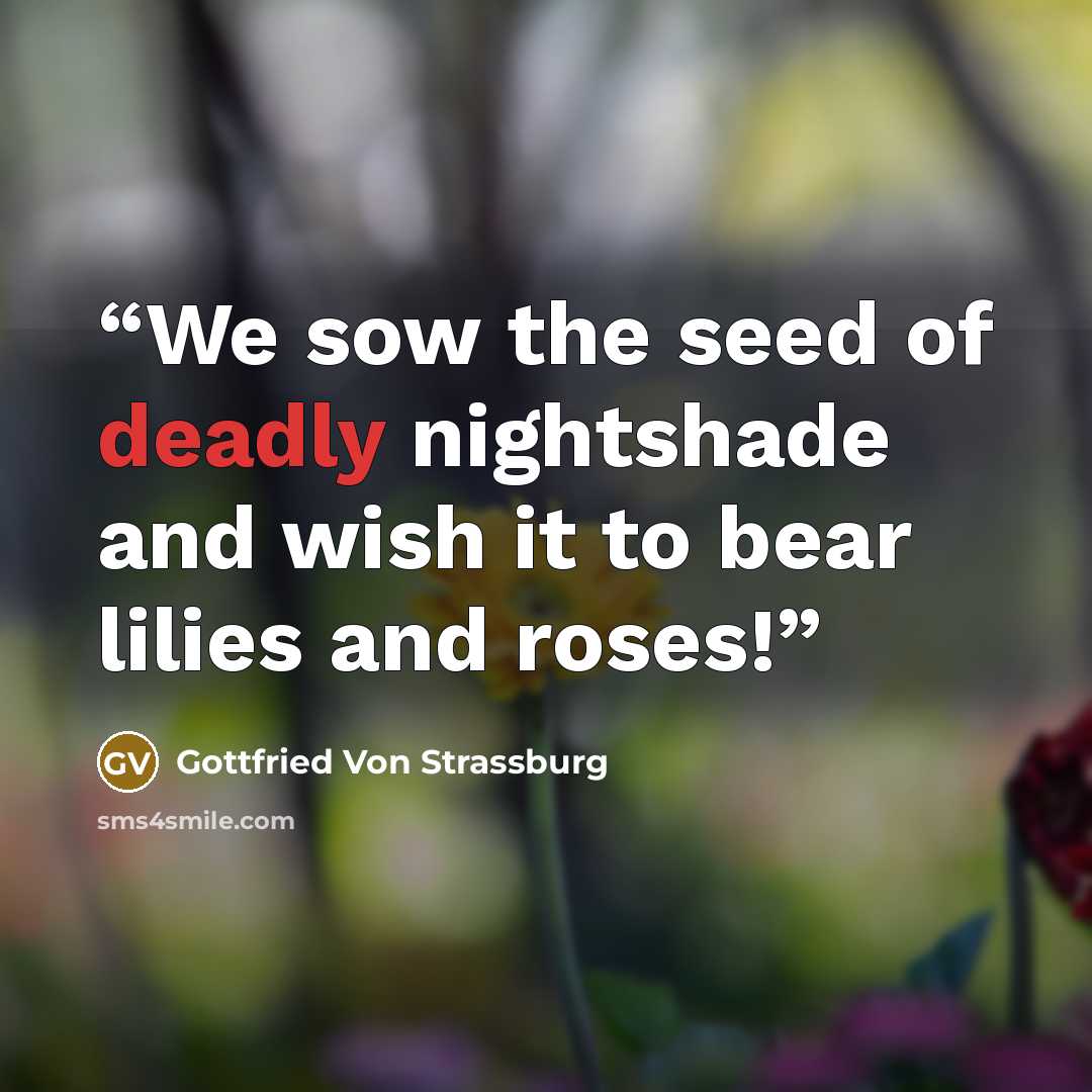 “We sow the seed of deadly nightshade and wish it to bear lilies and roses!” quote by Gottfried Von Strassburg