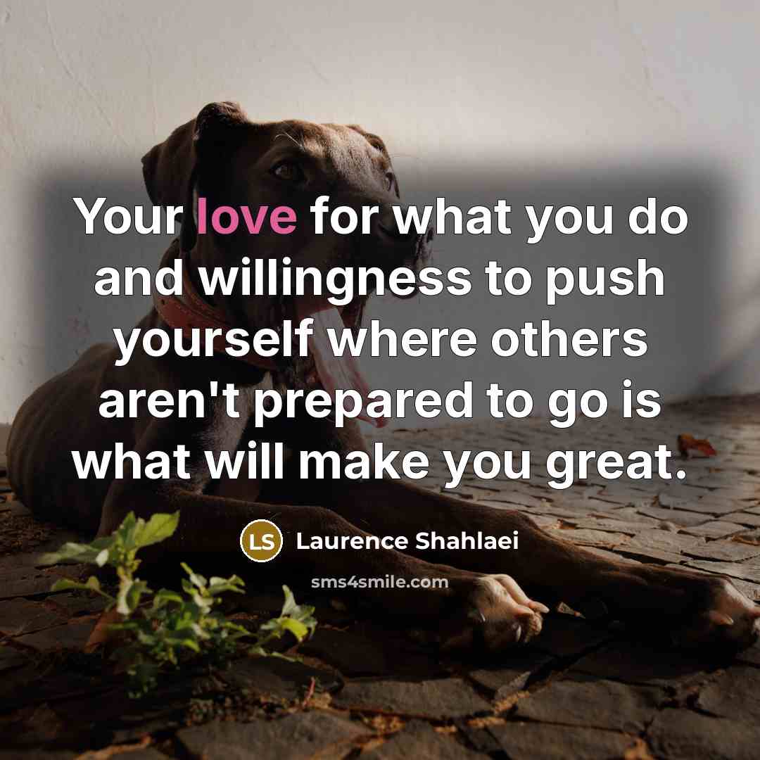“Your love for what you do and willingness to push yourself where others aren't prepared to go is what will make you great.” quote by Laurence Shahlaei