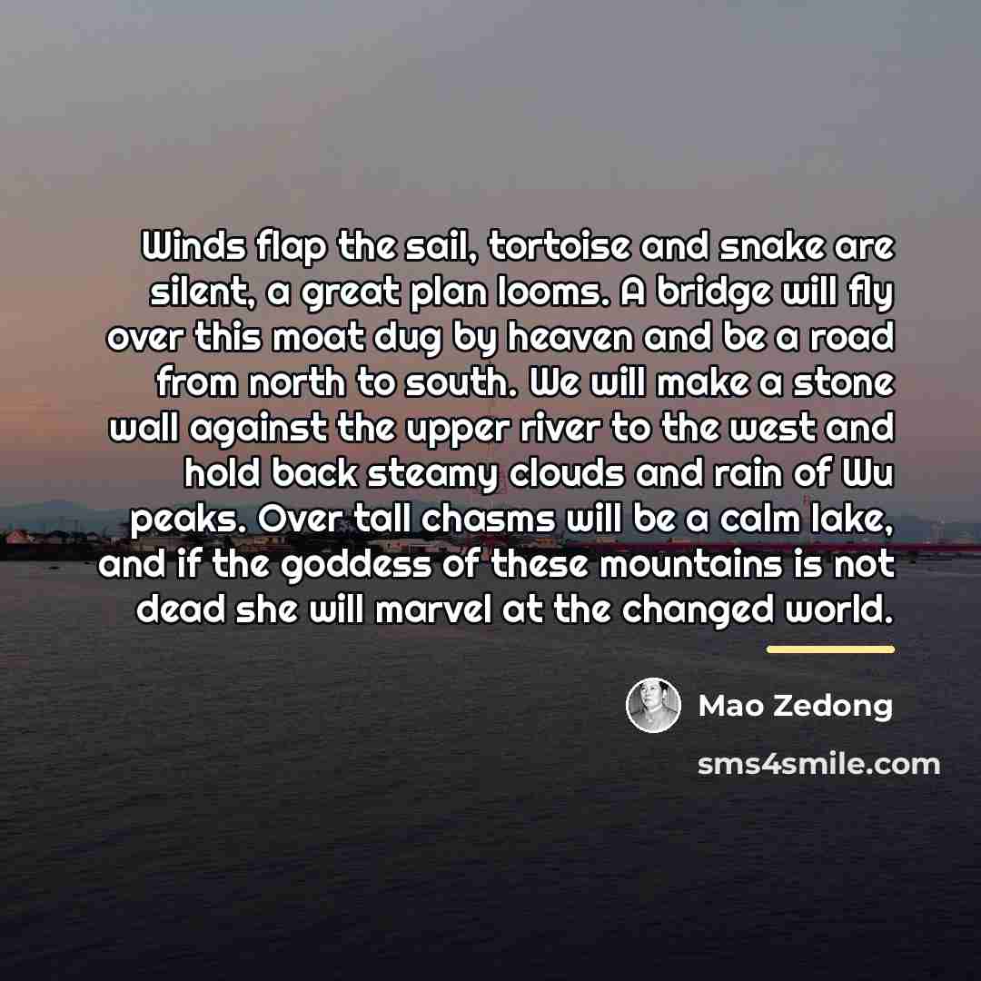 “Winds flap the sail, tortoise and snake are silent, a…” quote by Mao Zedong