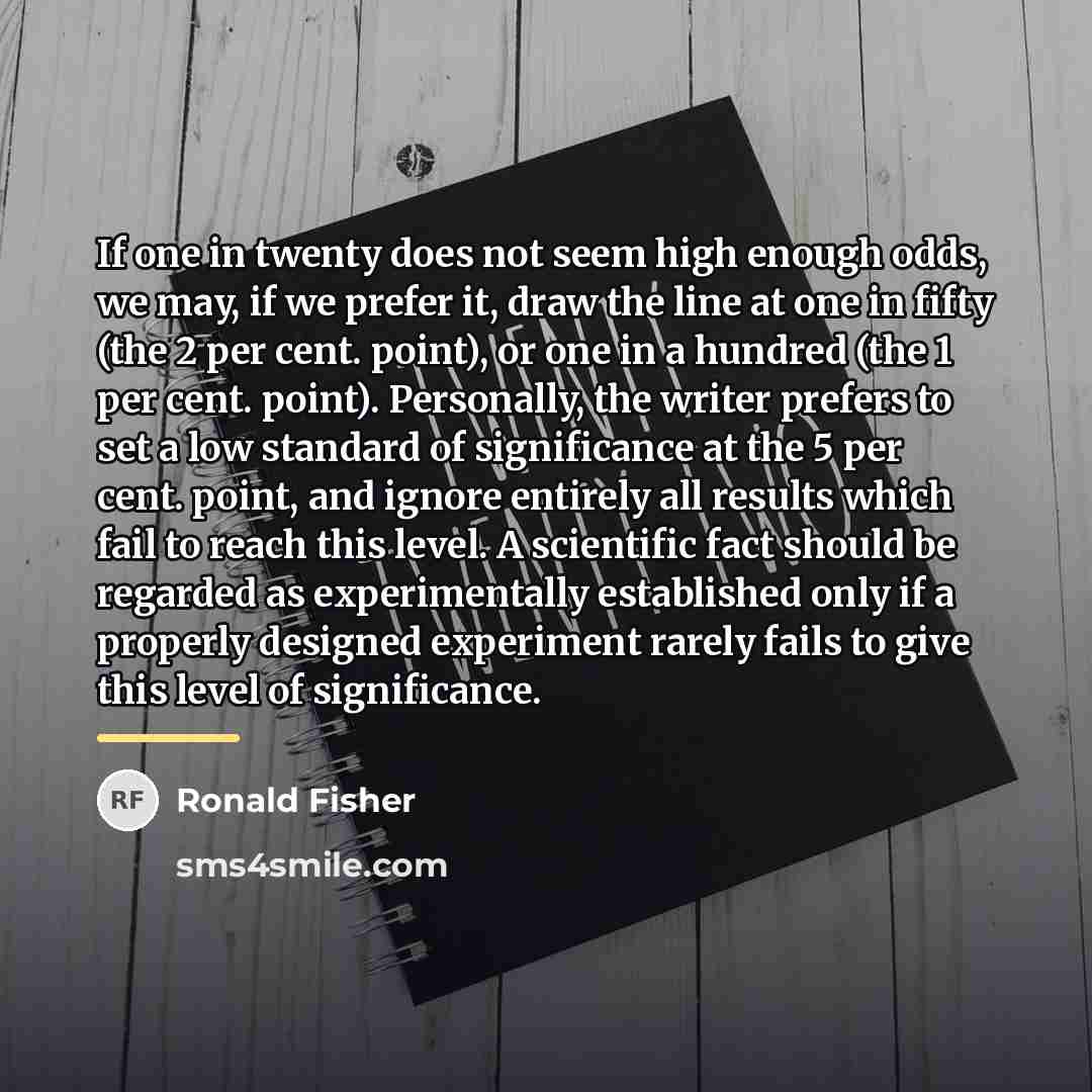 “If one in twenty does not seem high enough odds,…” quote by Ronald Fisher