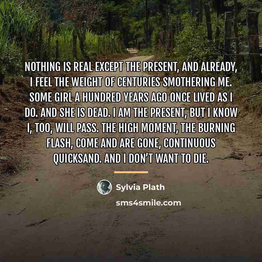 “Nothing is real except the present, and already, I feel…” quote by Sylvia Plath