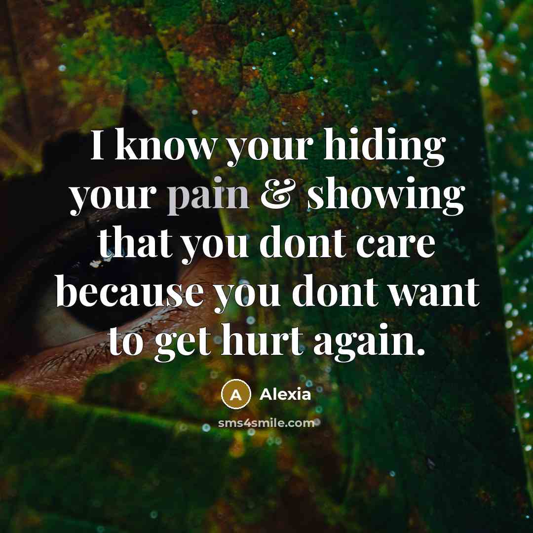 “I know your hiding your pain & showing that you dont care because you dont want to get hurt again.” quote by Alexia