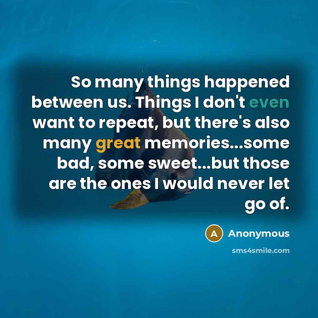 “So many things happened between us. Things I don't even want to repeat, but there's also many great memories...some bad, some sweet...but those are the ones I would never let go of.” quote by Anonymous