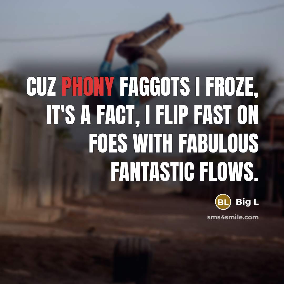 “Cuz phony faggots I froze, it's a fact, I flip…” quote by Big L