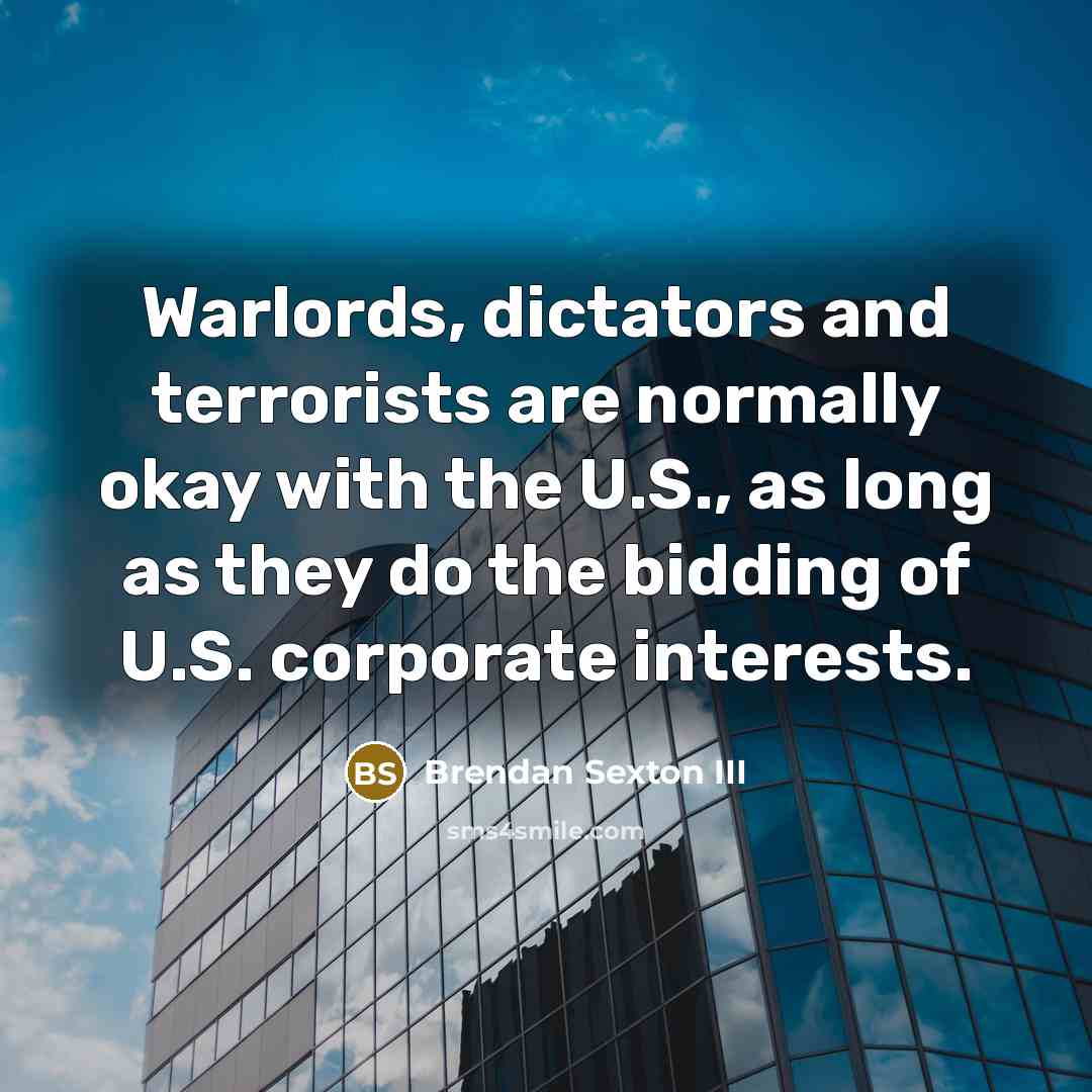 “Warlords, dictators and terrorists are normally okay with the U.S.,…” quote by Brendan Sexton III