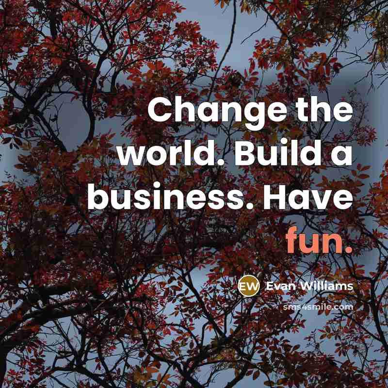 “Change the world. Build a business. Have fun.…” quote by Evan Williams