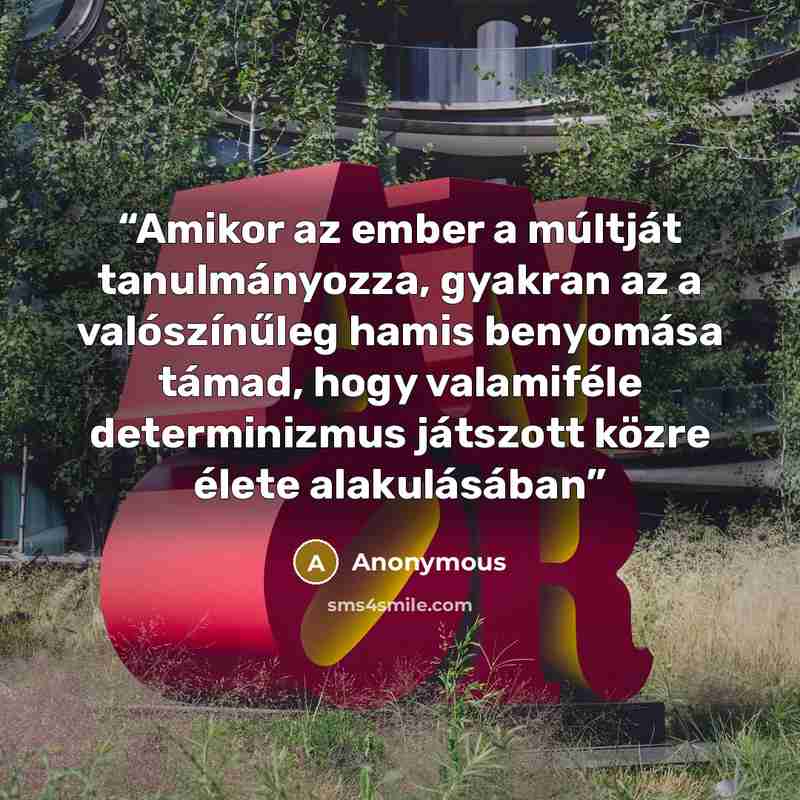 “Amikor az ember a múltját tanulmányozza, gyakran az a valószínűleg hamis benyomása támad, hogy valamiféle determinizmus játszott közre élete alakulásában” quote by Anonymous