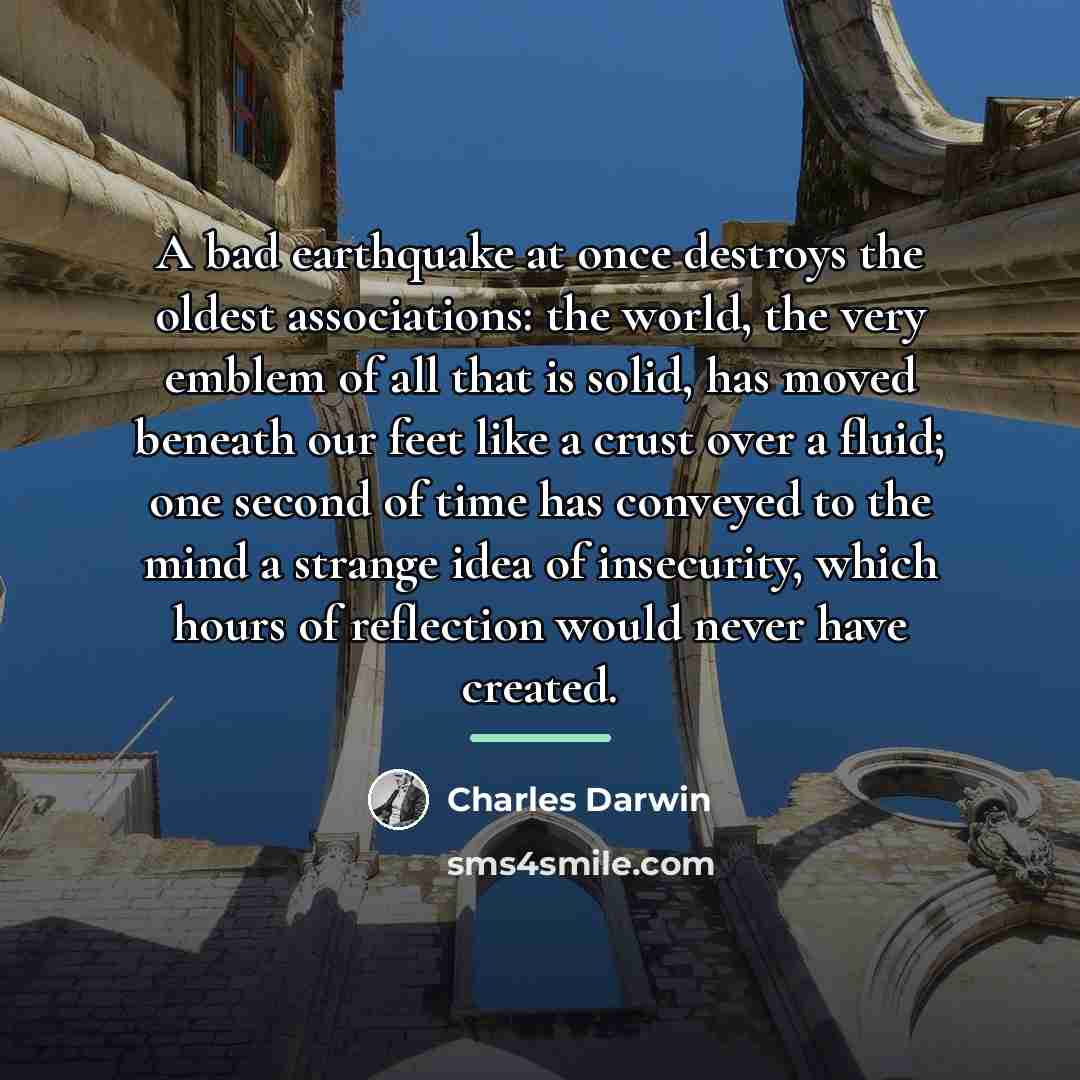 “A bad earthquake at once destroys the oldest associations: the…” quote by Charles Darwin