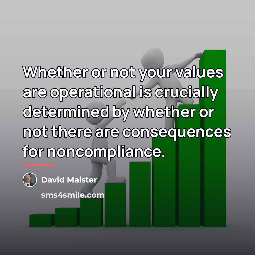 “Whether or not your values are operational is crucially determined…” quote by David Maister