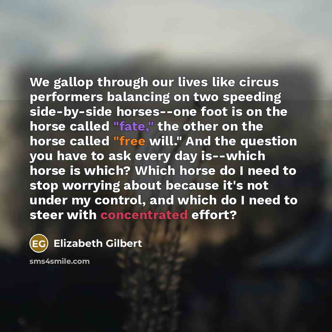 “We gallop through our lives like circus performers balancing on…” quote by Elizabeth Gilbert