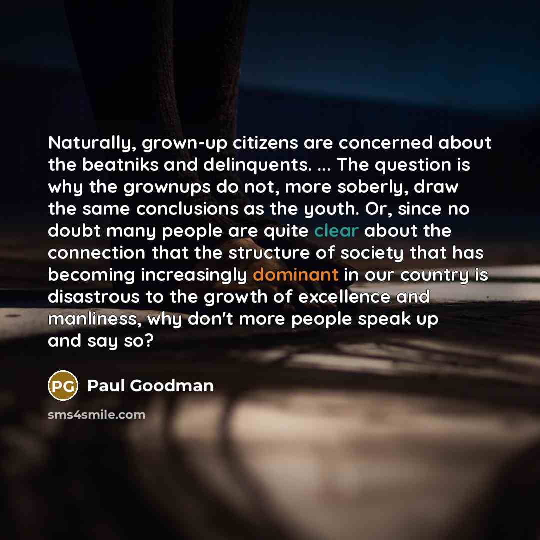 “Naturally, grown-up citizens are concerned about the beatniks and delinquents.…” quote by Paul Goodman