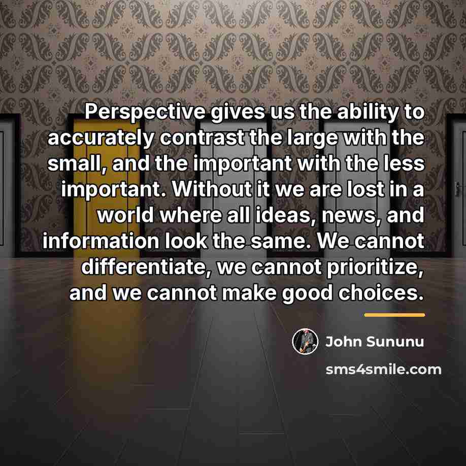 “Perspective gives us the ability to accurately contrast the large…” quote by John Sununu