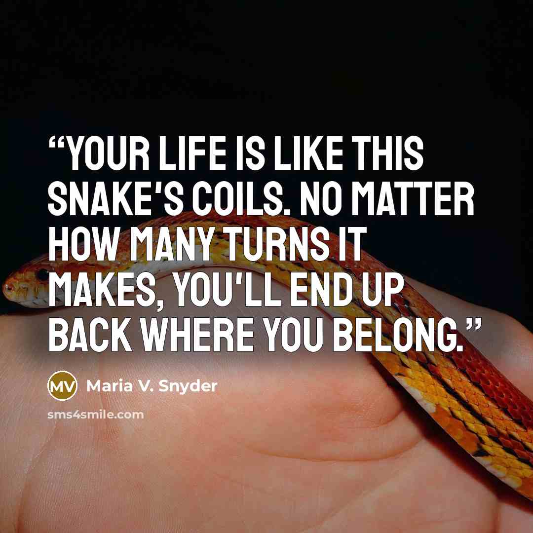 “Your life is like this snake's coils. No matter how many turns it makes, you'll end up back where you belong.” quote by Maria V. Snyder