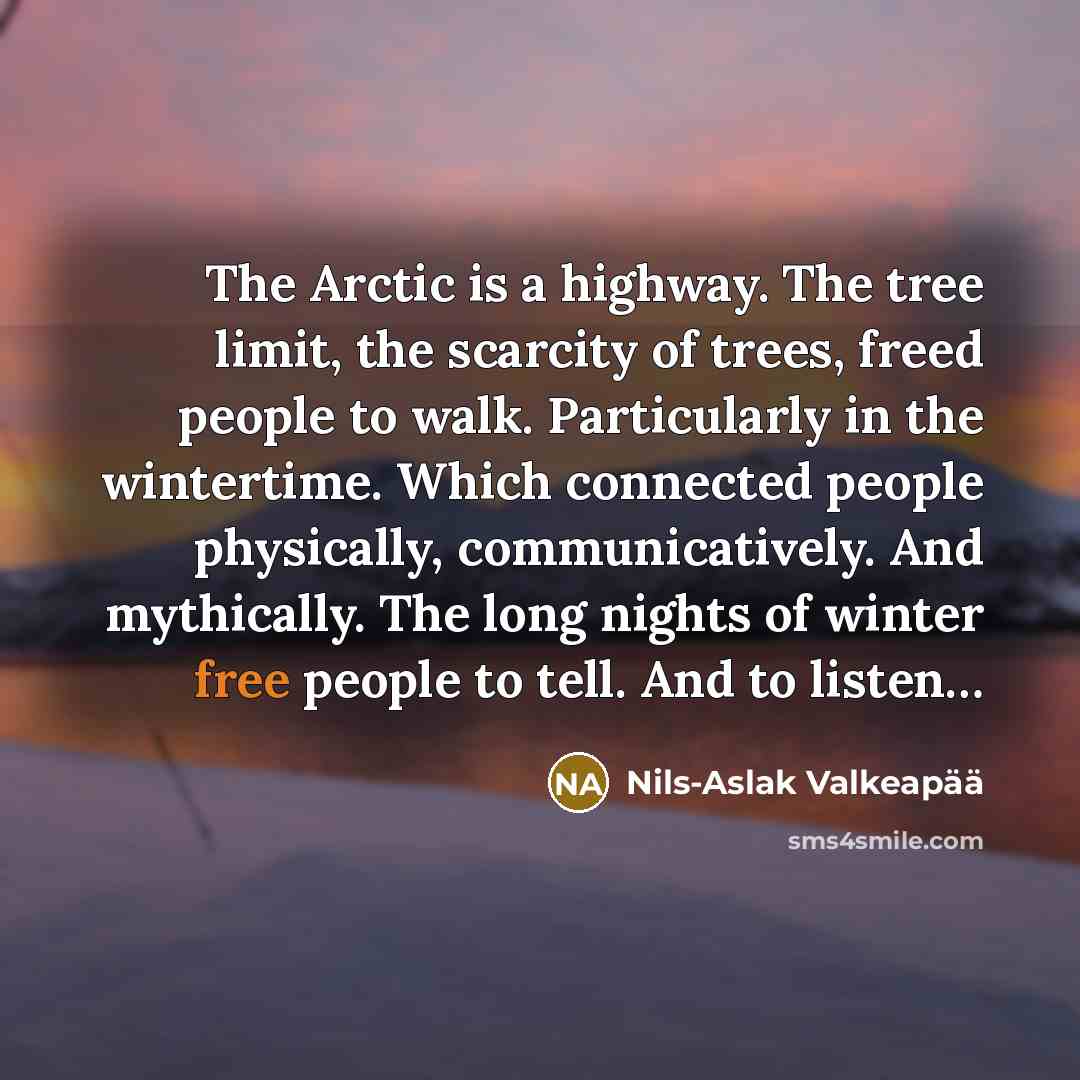 “The Arctic is a highway. The tree limit, the scarcity…” quote by Nils-Aslak Valkeapaa