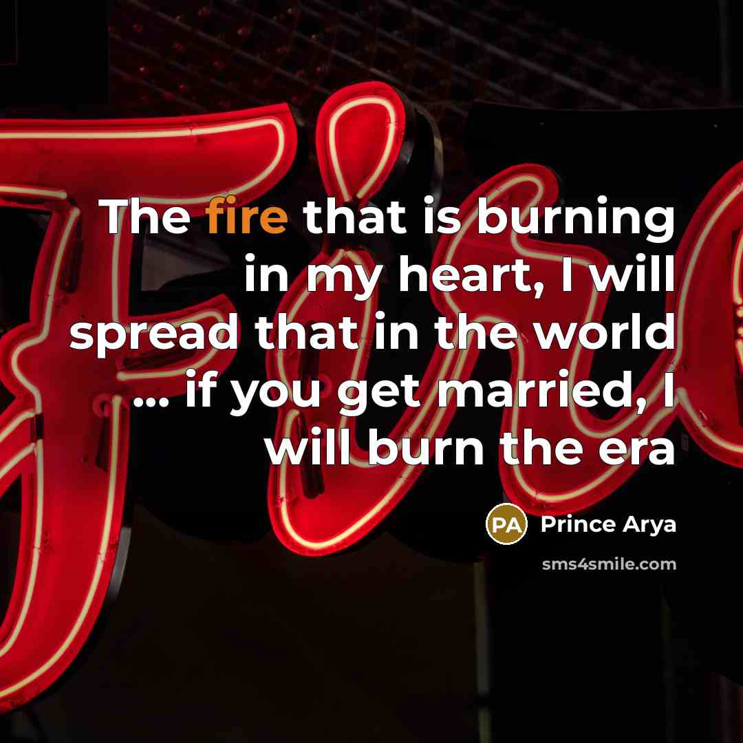 “The fire that is burning in my heart, I will…” quote by Prince Arya