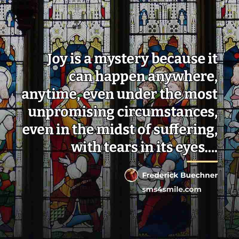 “Joy is a mystery because it can happen anywhere, anytime,…” quote by Frederick Buechner