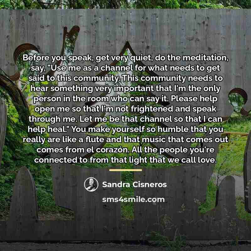 “Before you speak, get very quiet, do the meditation, say,…” quote by Sandra Cisneros