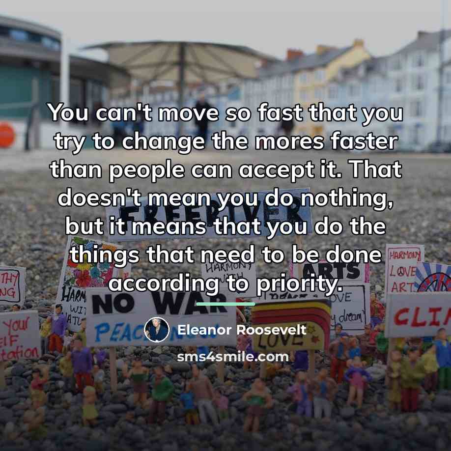 “You can't move so fast that you try to change…” quote by Eleanor Roosevelt