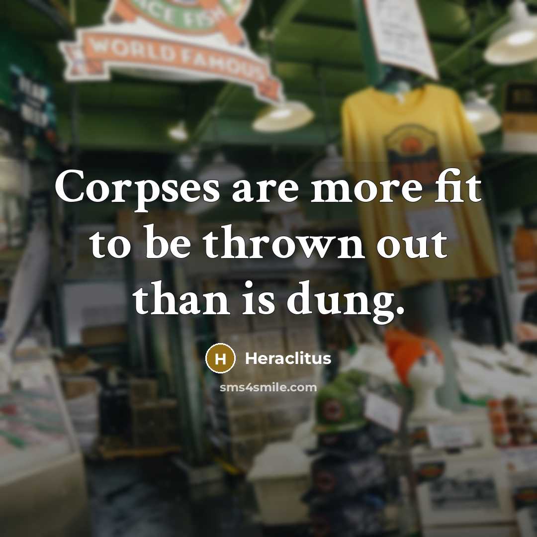 “Corpses are more fit to be thrown out than is…” quote by Heraclitus